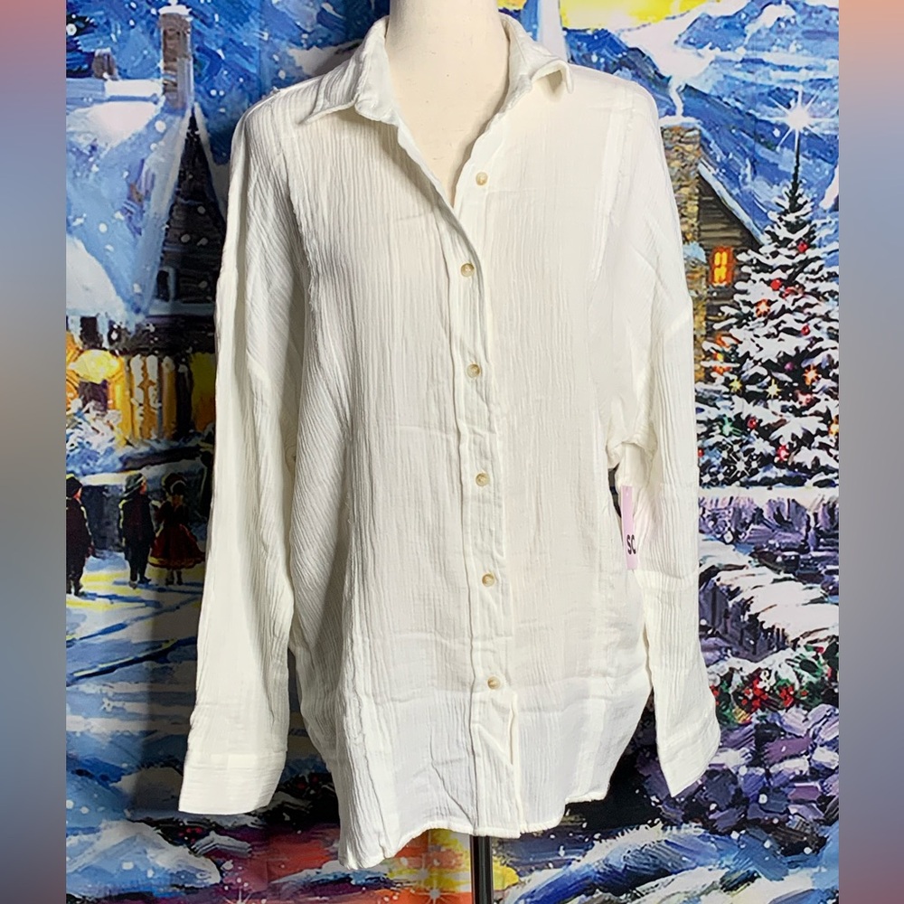 3/$30 SO Long Sleeved Collared Button Down Blouse NWT Medium Coconut White
